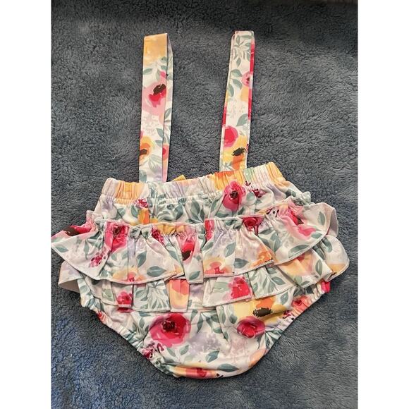 Baby Girl Floral Romper Short Sleeve Bodysuit Ruffled Bottom Size 12-18 Month B7 - Picture 4 of 5